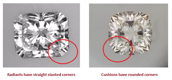 appearance of radiant cut vs cushion cut