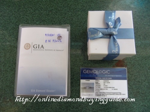 gia certificate, ring box and gemologic appraisal card