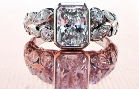 platinum bezel set radiant cut diamond ring