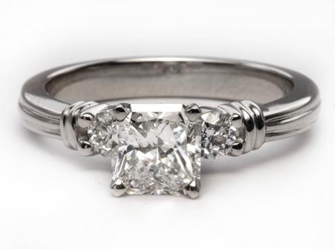 radiant cut diamond ring with grooves