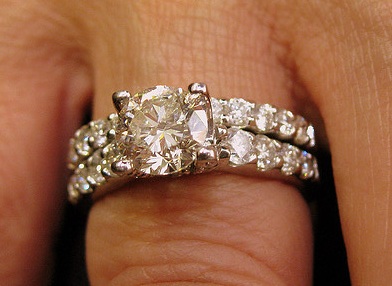 round brilliant cut diamond ring with matching wedding band
