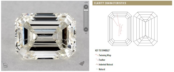 si2 emerald cut diamond with invisible inlusions