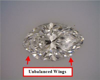 unbalanced wings in a marquise diamond