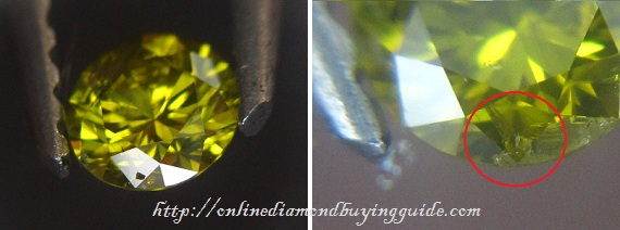 canary yellow diamond with cavity at bezel facet