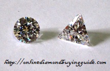 comparing a round brilliant cut against a trilliant cut diamond
