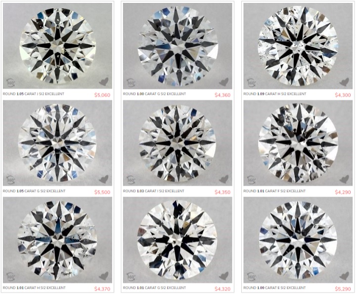 collage of slightly included 2 diamonds
