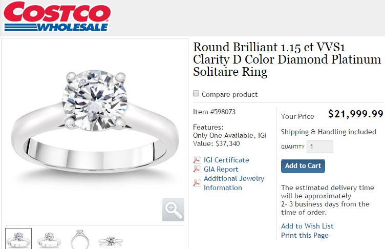 costco 1 carat round diamond solitaire ring