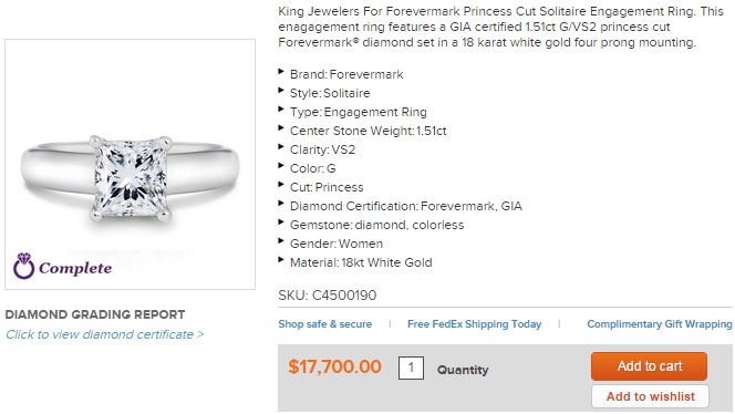 firemark princess cut diamond ring 1.50 carats
