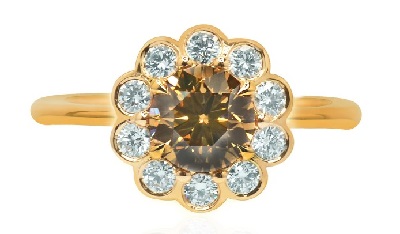 fancy brown champagne floral halo ring