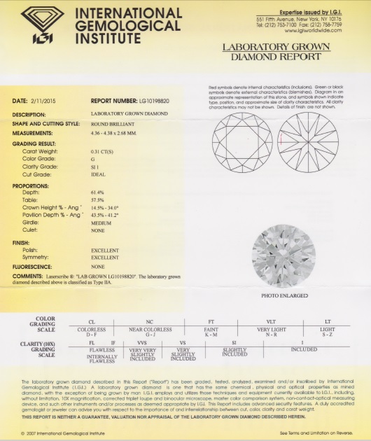 igi laboratory grown diamond report
