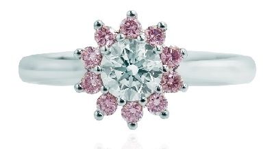white and pink diamond floral engagement ring