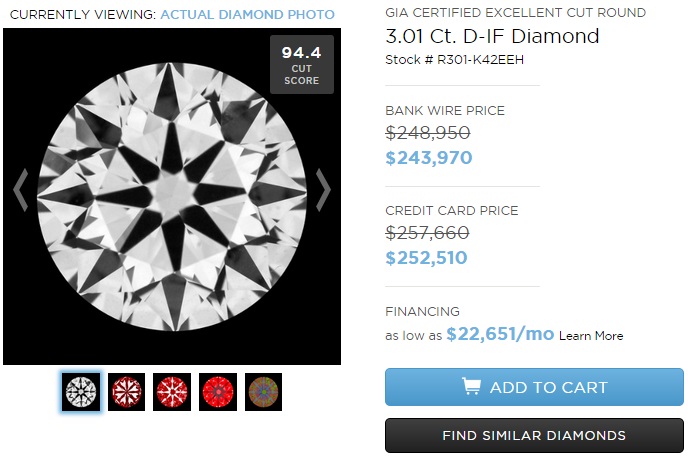d internally flawless 3 carat diamond ring price