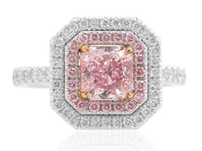 fancy purplish pink radiant diamond couture halo ring