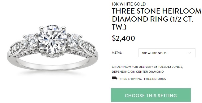 three stone heirloom diamond ring