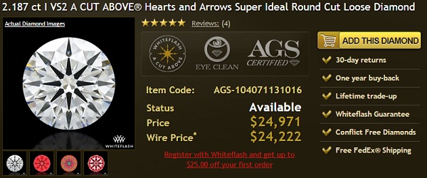 2 carats i color vs2 clarity hearts and arrows prices