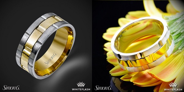 Mens Wedding Ring with Yellow Gold accents