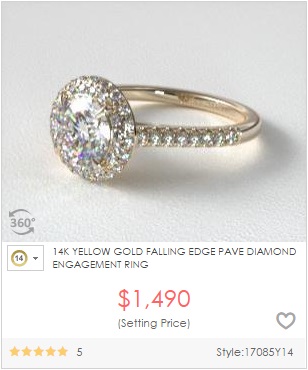 much less expensive 14k yellow gold halo diamond ring