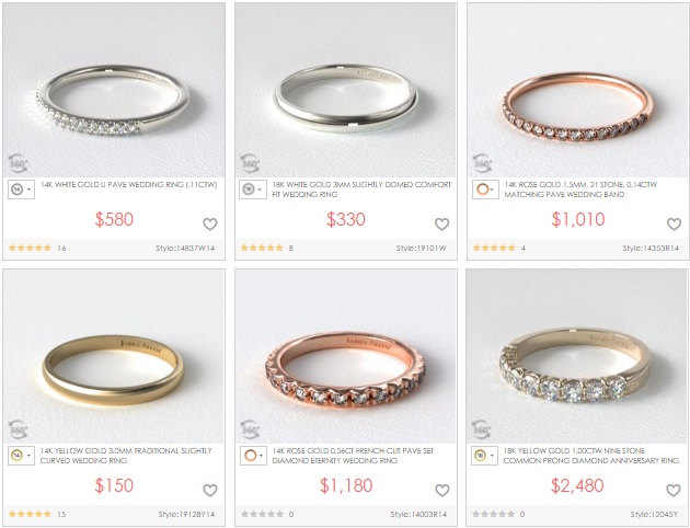 wedding bands in dfferent colors and materials