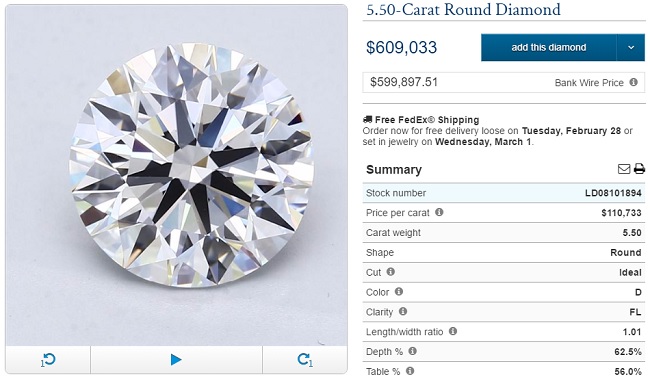 5 carat flawless diamond price d color perfect bluenile