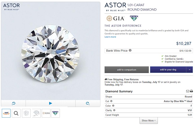 astor round diamond one carat ideal