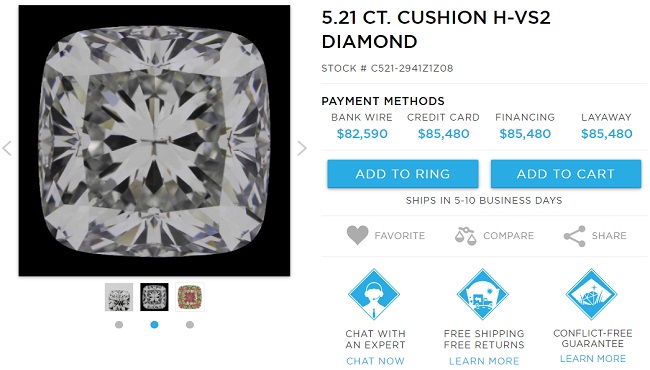 5 carat cushion diamond ring