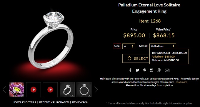 palladium solitaire ring vs platinum solitaire engagement ring