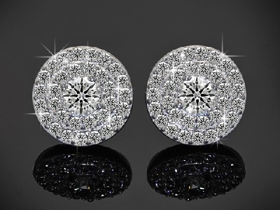 double halo ear studs with melee diamonds