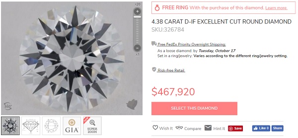 4 carat excellent cut diamond d if