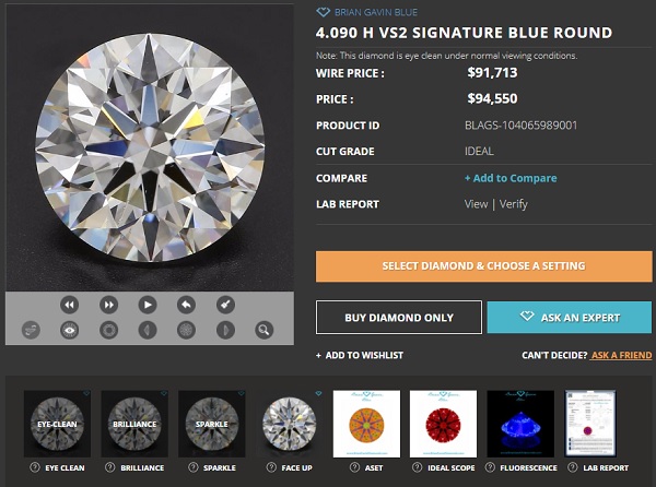 signature blue round diamond 4ct fluorescence