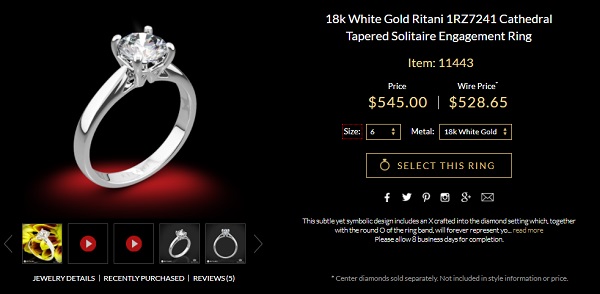 white flash 18k white gold tapered solitaire engagement ring price versus