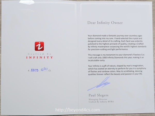 infinity diamond owner letter to clients - Paul Slegers