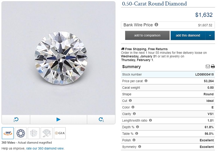 half a carat loose diamond gia report $1500