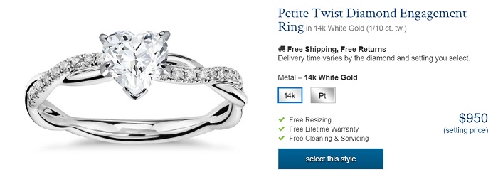 half carat heart cut diamond twist engagement ring