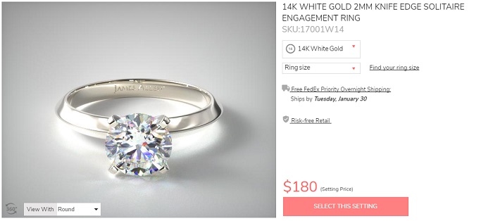 half carat solitaire diamond ring in white gold