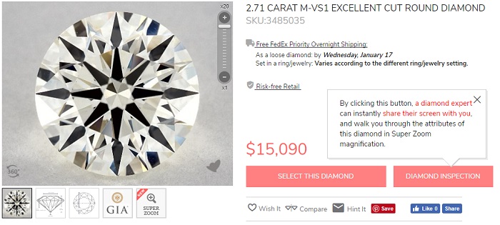 m color 2.7 carat excellent cut round diamond gia