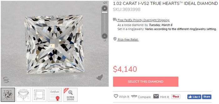1 carat princess cut diamond 4000 dollars