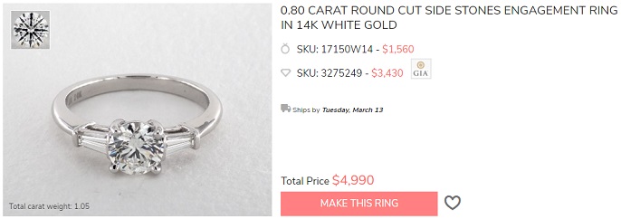 5 thousand dollar wedding ring with baguette sidestones
