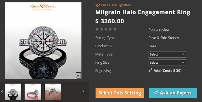 milgrain halo engagement ring signature