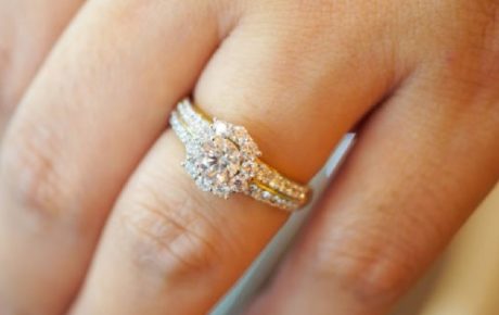 pave wedding ring set with matching band