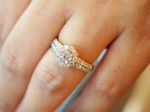 pave wedding ring set with matching band