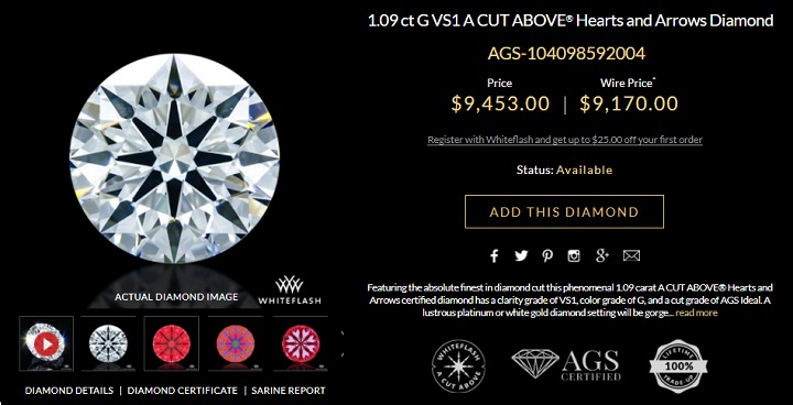 9000 dollars round brilliant cut super ideal diamond