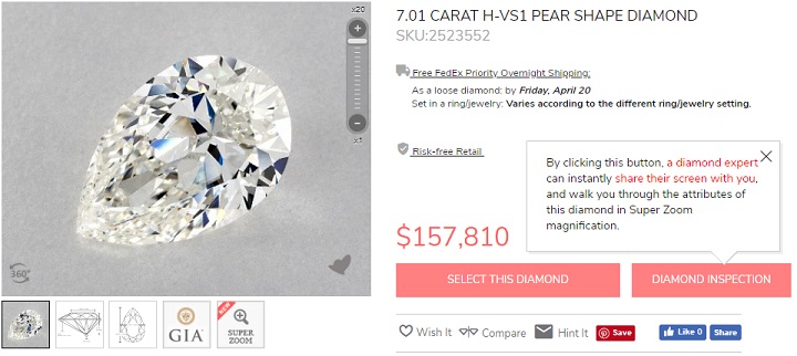 seven carat pear diamond one hundred thousand dollars