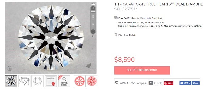 true hearts g diamond review 1ct matching