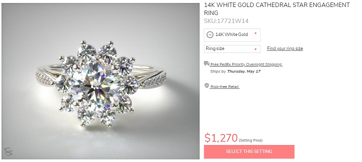 14k white gold star shaped engagement ring