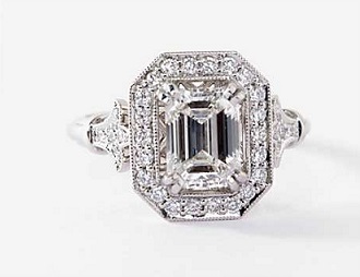 antique emerald cut diamond ring with halo
