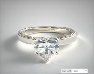 different cuts of diamonds - heart solitaire milgrain 14k ring