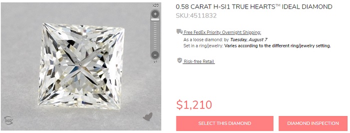 princess cut diamond loose 1000 dollars