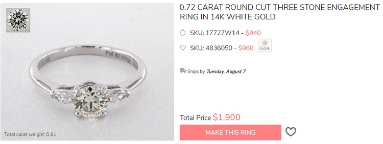 three stone diamond ring for less than 2k