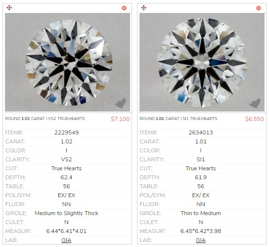 matching pair of diamonds near colorless comparison