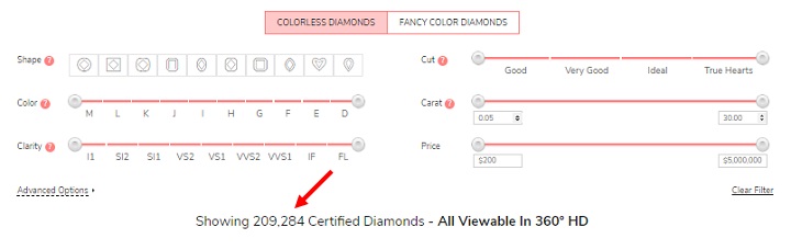 jamesallen.com inventory loose diamond selections